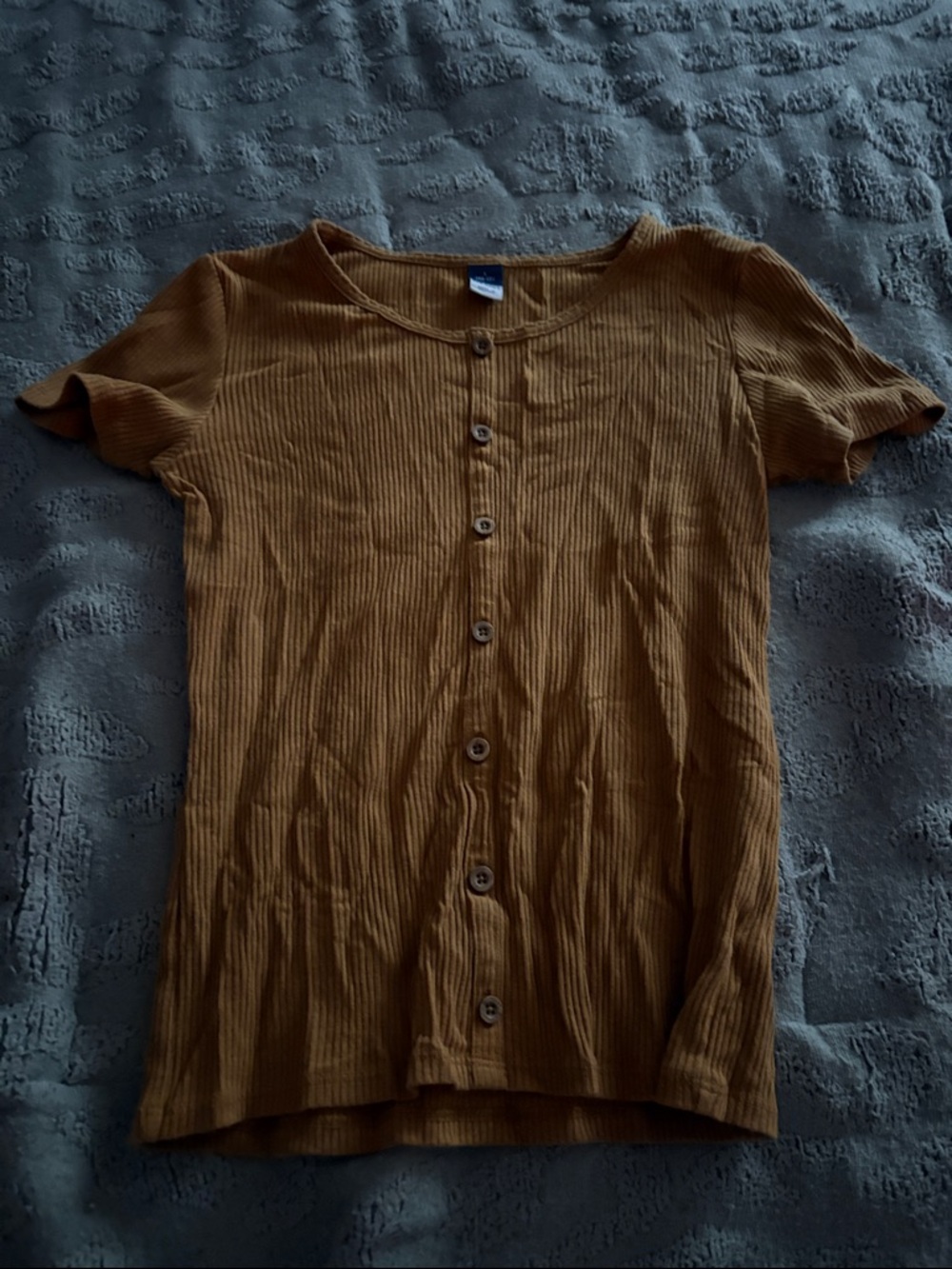Ribbed Button-Front Tee in Mustard